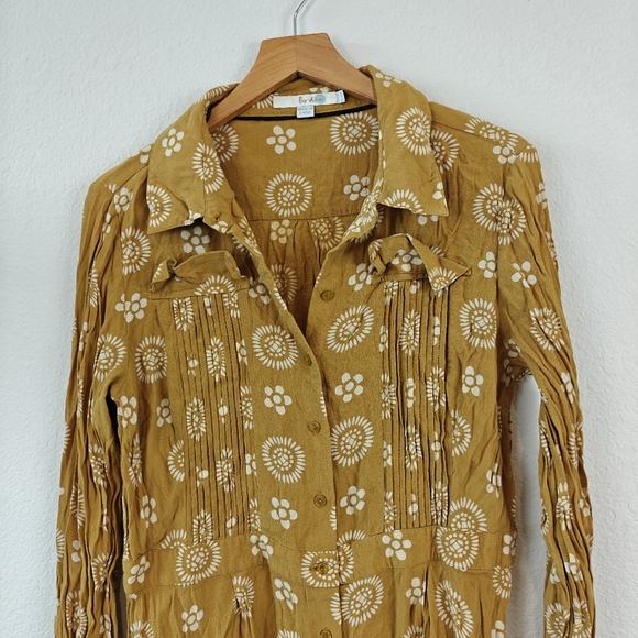 Boden Womens US 10 Yellow White Floral Pleated Button Front Knee Length Dress - Picture 5 of 12